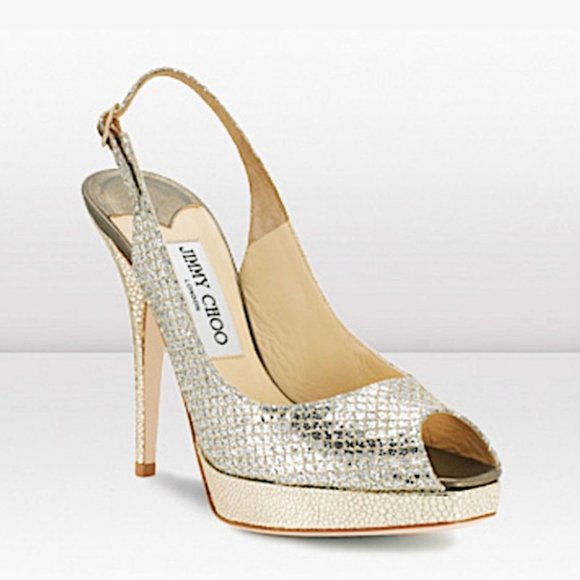 Jimmy Choo Clue Glitter Slingback Platform Heels - Picture 2 of 15